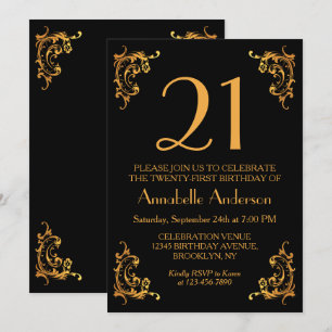 21e Verjaardag Glam Modern Goud Zwart  Retro Kaart