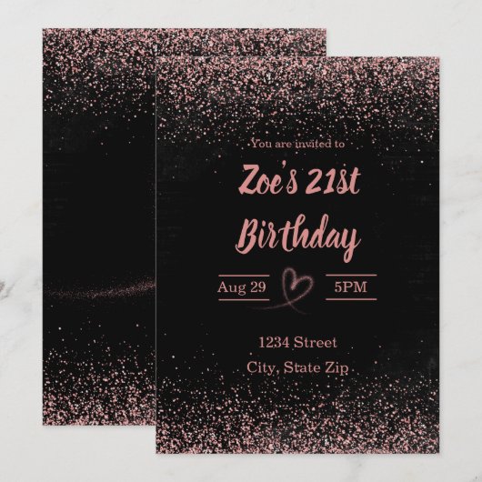 21e verjaardag - Glitter Confetti | Roze Kaart (Voorkant / Achterkant)