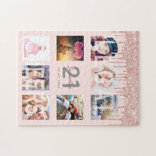 21e verjaardag glitter druppelt foto roos gouden r legpuzzel (Horizontaal)