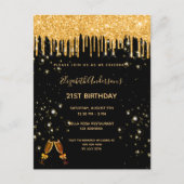 21e verjaardag glitter zwarte gouden feestdag briefkaart (Voorkant)