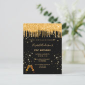 21e verjaardag glitter zwarte gouden feestdag briefkaart (Staand voorkant)