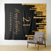 21e verjaardag glitter zwarte goudsparkle wandkleed (In Situ (horizontaal))