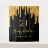 21e verjaardag glitter zwarte goudsparkle wandkleed (Voorkant)