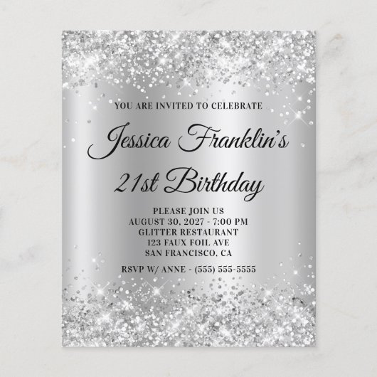 21e verjaardag Glittery Silver Shimmer Ombre Invit Flyer (Voorkant)