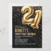 21e verjaardag Gold Black Invitation Kaart (Voorkant)