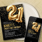 21e verjaardag Gold Black Invitation Kaart
