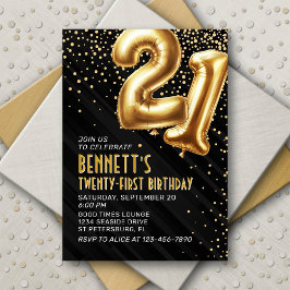 21e verjaardag Gold Black Invitation Kaart