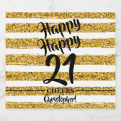 21e verjaardag Gold Faux Glitter Stripes - Aangepa Sparkling Wijnetiket (Enkel label)