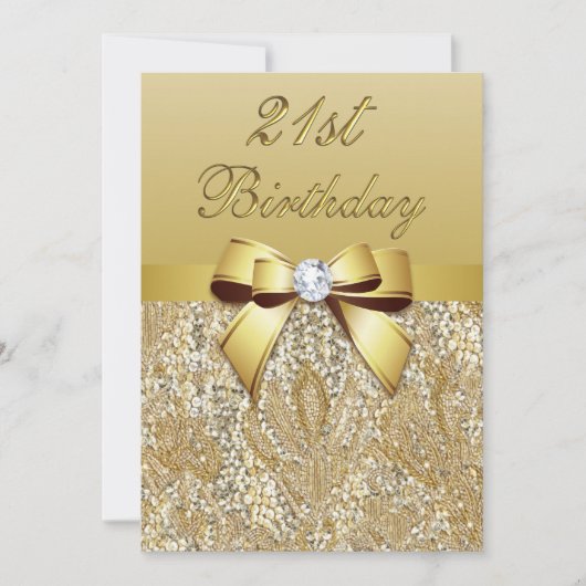 21e verjaardag Gold Faux Sequins and Bow Kaart (Voorkant)