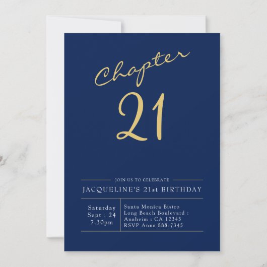21e verjaardag Gold modern script blauw Kaart (Voorkant)