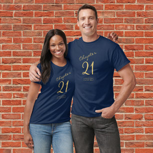 21e verjaardag Gold Script Blue T-shirt