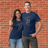 21e verjaardag Gold Script Blue T-shirt