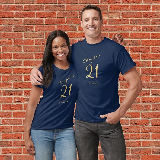 21e verjaardag Gold Script Blue T-shirt