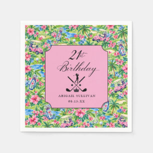 21e verjaardag golf preppy roze groene print servet