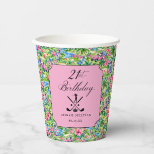 21e verjaardag Golf Roze Groen Preppy Print Papieren Bekers