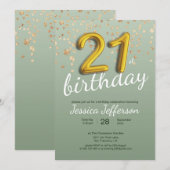 21e Verjaardag Goud Confetti Folie Ballon Groen Kaart (Voorkant / Achterkant)