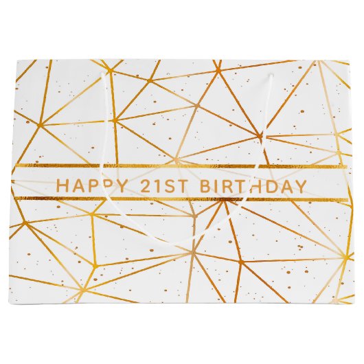 21e verjaardag goud geometrisch wit groot cadeauzakje (Voorkant)