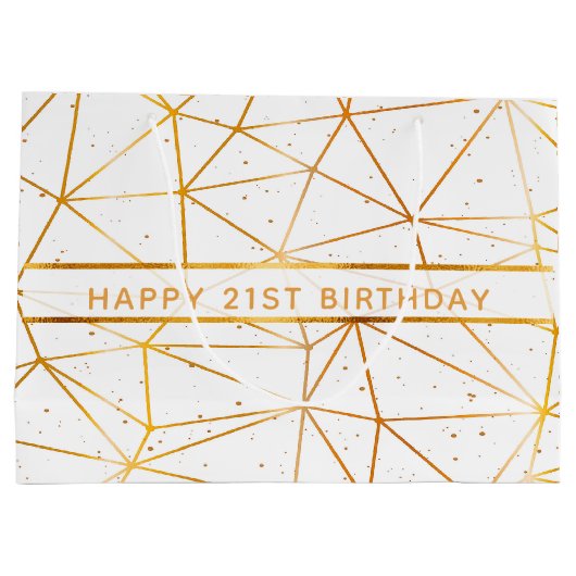 21e verjaardag goud geometrisch wit groot cadeauzakje (Achterkant)