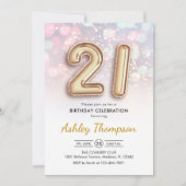 21e verjaardag - Gouden ballonnen Roze Lichten Kaart (Voorkant)