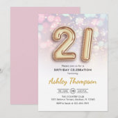 21e verjaardag - Gouden ballonnen Roze Lichten Kaart (Voorkant / Achterkant)