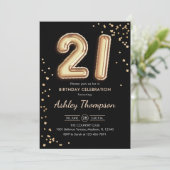21e verjaardag - Gouden ballonnen Zwart Kaart (Staand voorkant)