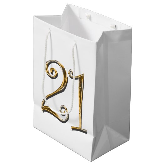 21e verjaardag gouden elegant medium cadeauzakje (Voorkant Gekanteld)