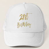 21e verjaardag Gouden folie en Witte Trucker Hat Trucker Pet (Voorkant)