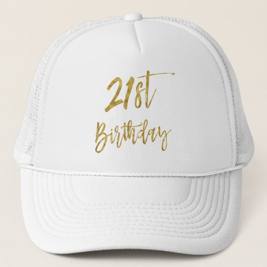 21e verjaardag Gouden folie en Witte Trucker Hat Trucker Pet (Voorkant)