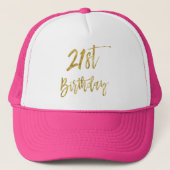 21e verjaardag Gouden folie en Witte Trucker Hat Trucker Pet (Voorkant)
