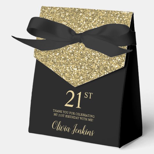 21e Verjaardag Gouden Glitter Bedankt Bedankdoosjes (Voorkant)