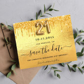 21e verjaardag gouden glitter budget save the date flyer