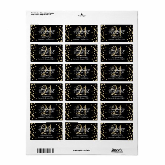 21e Verjaardag Gouden Glitter Confetti Zwart Etiket (Full Sheet)