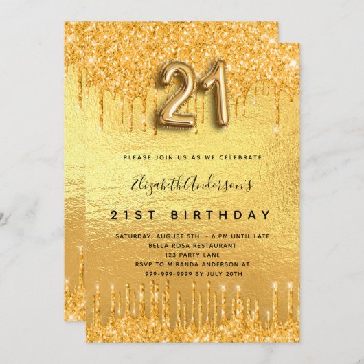 21e verjaardag gouden glitter druppels kaart (Voorkant / Achterkant)