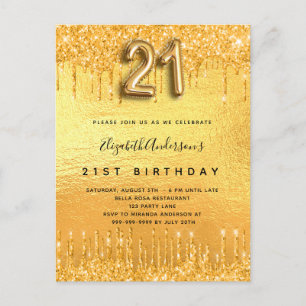 21e verjaardag gouden glitter druppels uitnodiging briefkaart