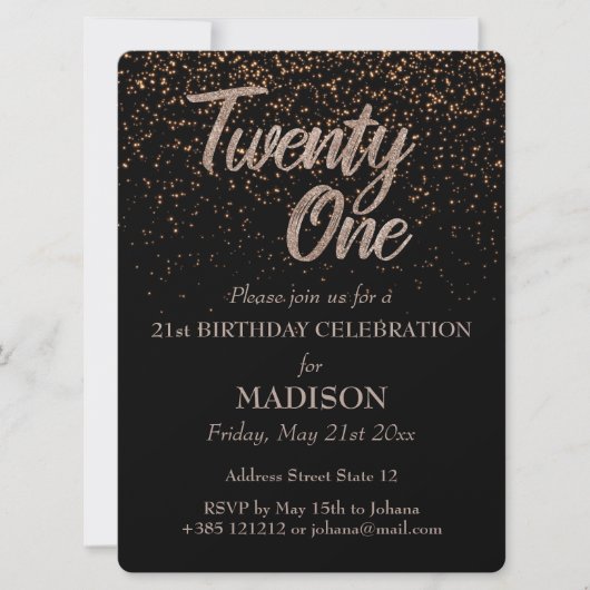 21e verjaardag Gouden Glitter Kaart (Voorkant)
