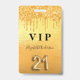 21e verjaardag gouden glitters druppels VIP-feest Badge