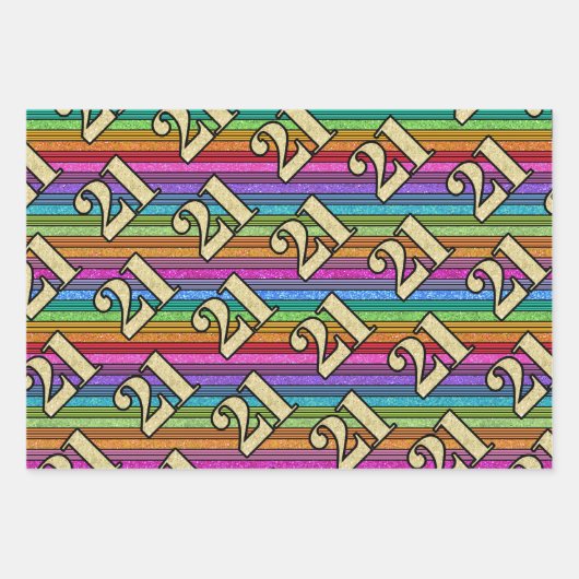 21e verjaardag Gouden nummers Glitter Rainbow Stri Inpakpapier Vel (Voorkant 3)