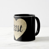 21e verjaardag gouden pailletten hart mok (Voorkant rechts)