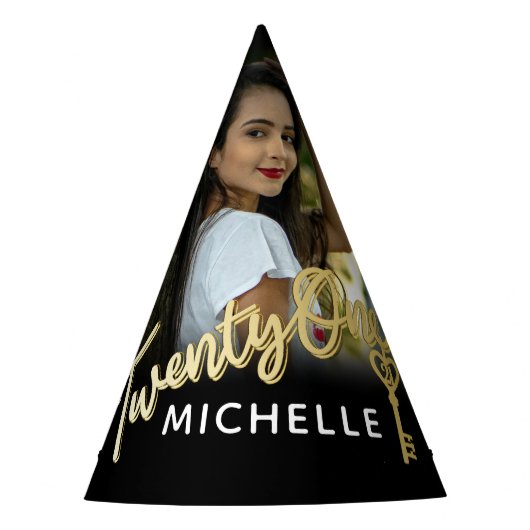 21e verjaardag gouden sleutel gepersonaliseerde fo feesthoedjes (Voorkant)