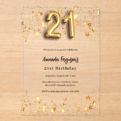 21e verjaardag gouden sterren helder acryl uitnodigingen (Voorkant)
