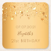21e verjaardag gouden sterren naam kartonnen onderzetters (Voorkant)