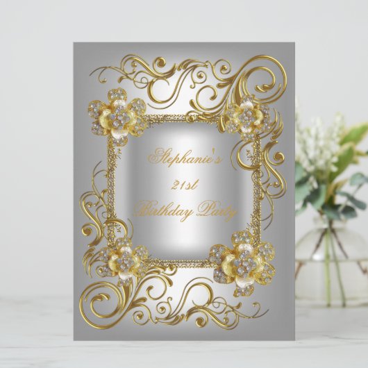21e verjaardag Gray Silver Gold Diamond 3 Kaart (Staand voorkant)