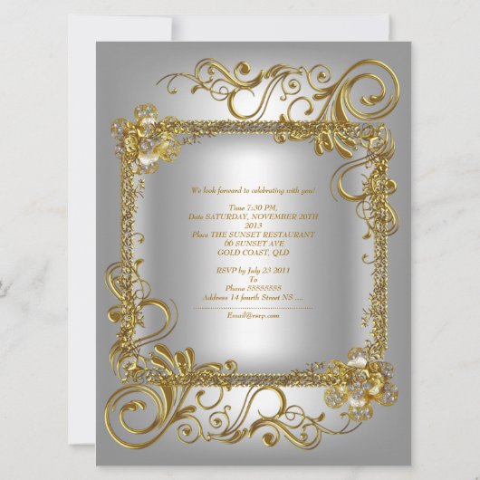 21e verjaardag Gray Silver Gold Diamond 3 Kaart (Achterkant)