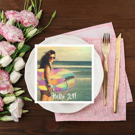 21e verjaardag hallo 21 fotomeisje servet