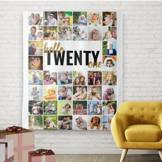 21e verjaardag Hallo eenentwintig foto-collage Wandkleed