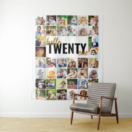 21e verjaardag Hallo eenentwintig foto-collage Wandkleed (In situ)