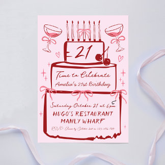 21e verjaardag Handgetekende roze contemporaine ta Kaart