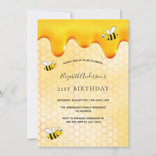 21e verjaardag honingraat schattige hommels kaart (Voorkant)