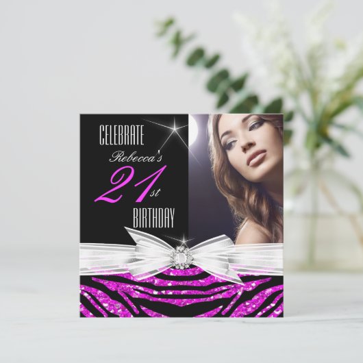 21e verjaardag Hot Pink 21 Zebra Foto 3 Kaart (Staand voorkant)
