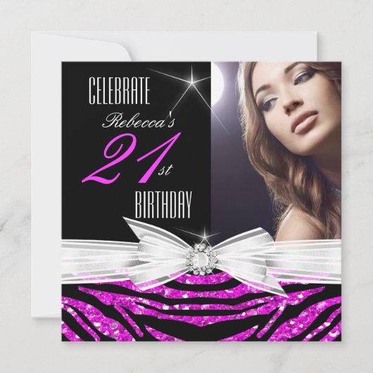21e verjaardag Hot Pink 21 Zebra Foto 3 Kaart (Voorkant)